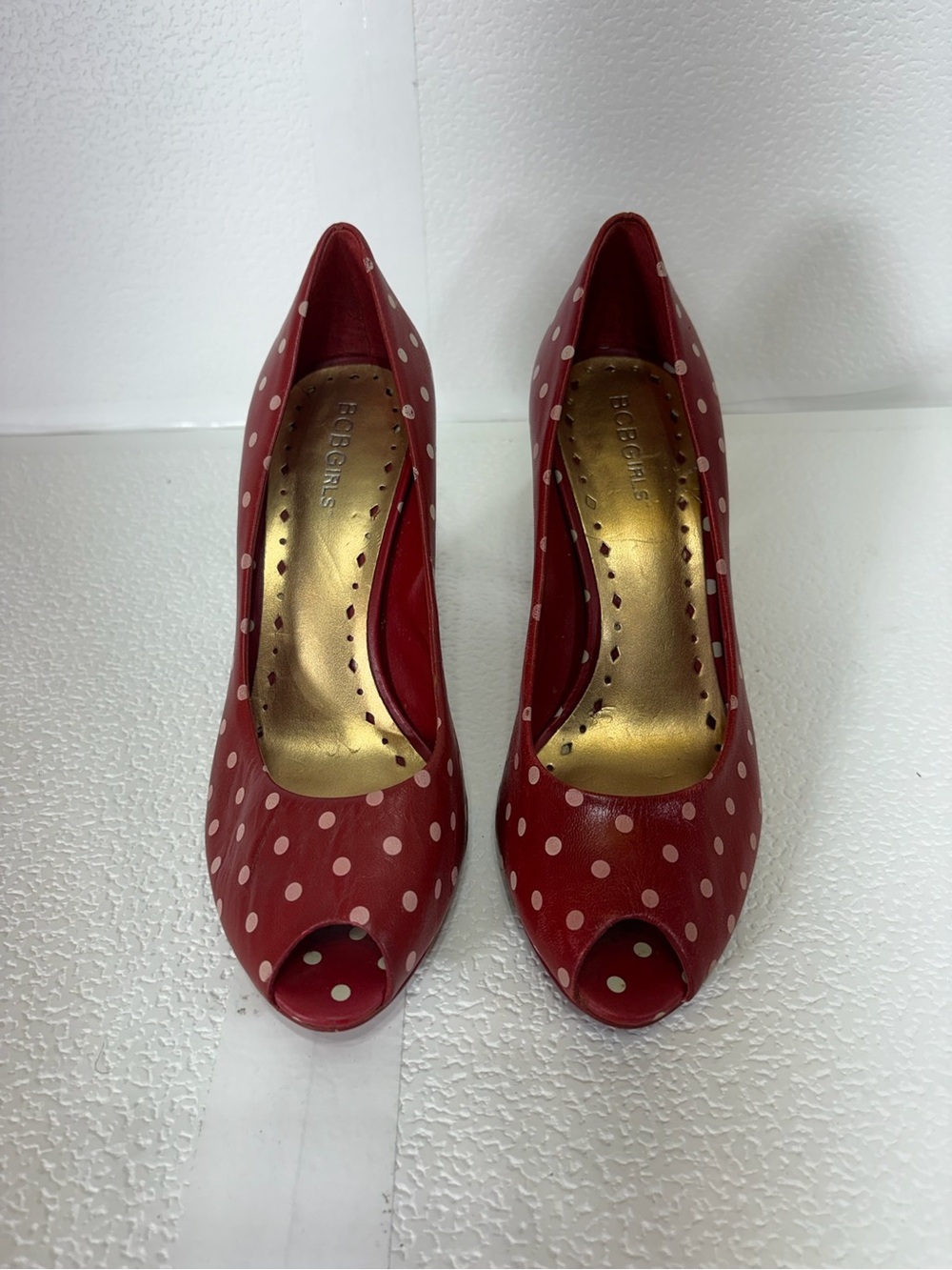 BCBGirls Red Polka Dot Peep-Toe Heels s305